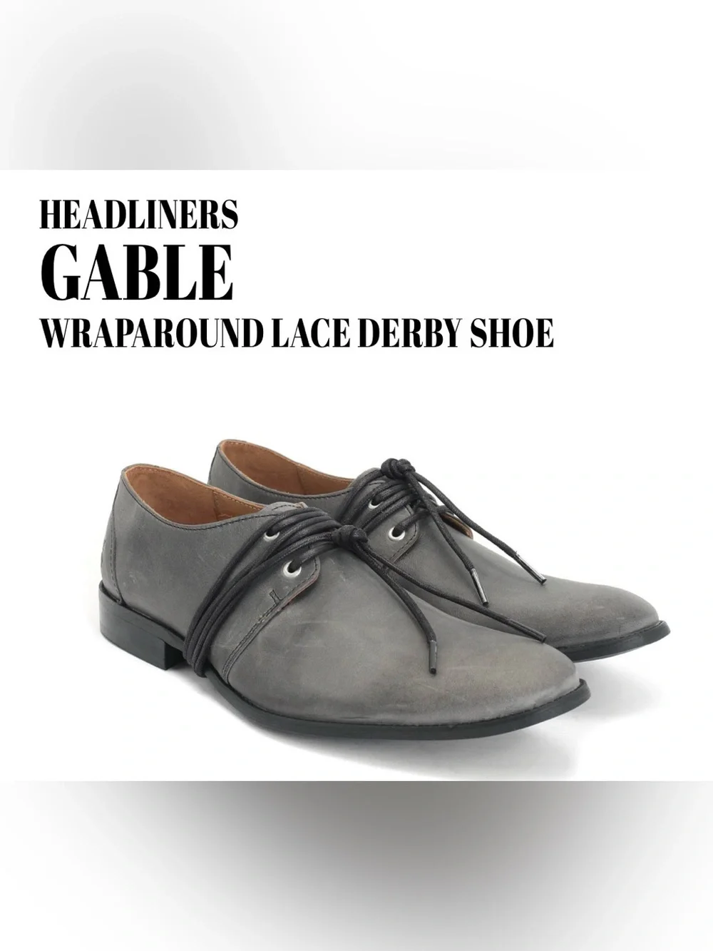 Fluevog Headliners Gable grey distressed wraparound derby shoe -M8 (fits 7.5/7)